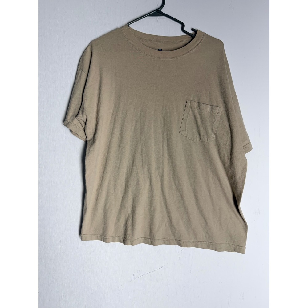 Stafford Mens Tan Khaki Cotton Pocket T-Shirt Short Sleeve Crew Neck Size M